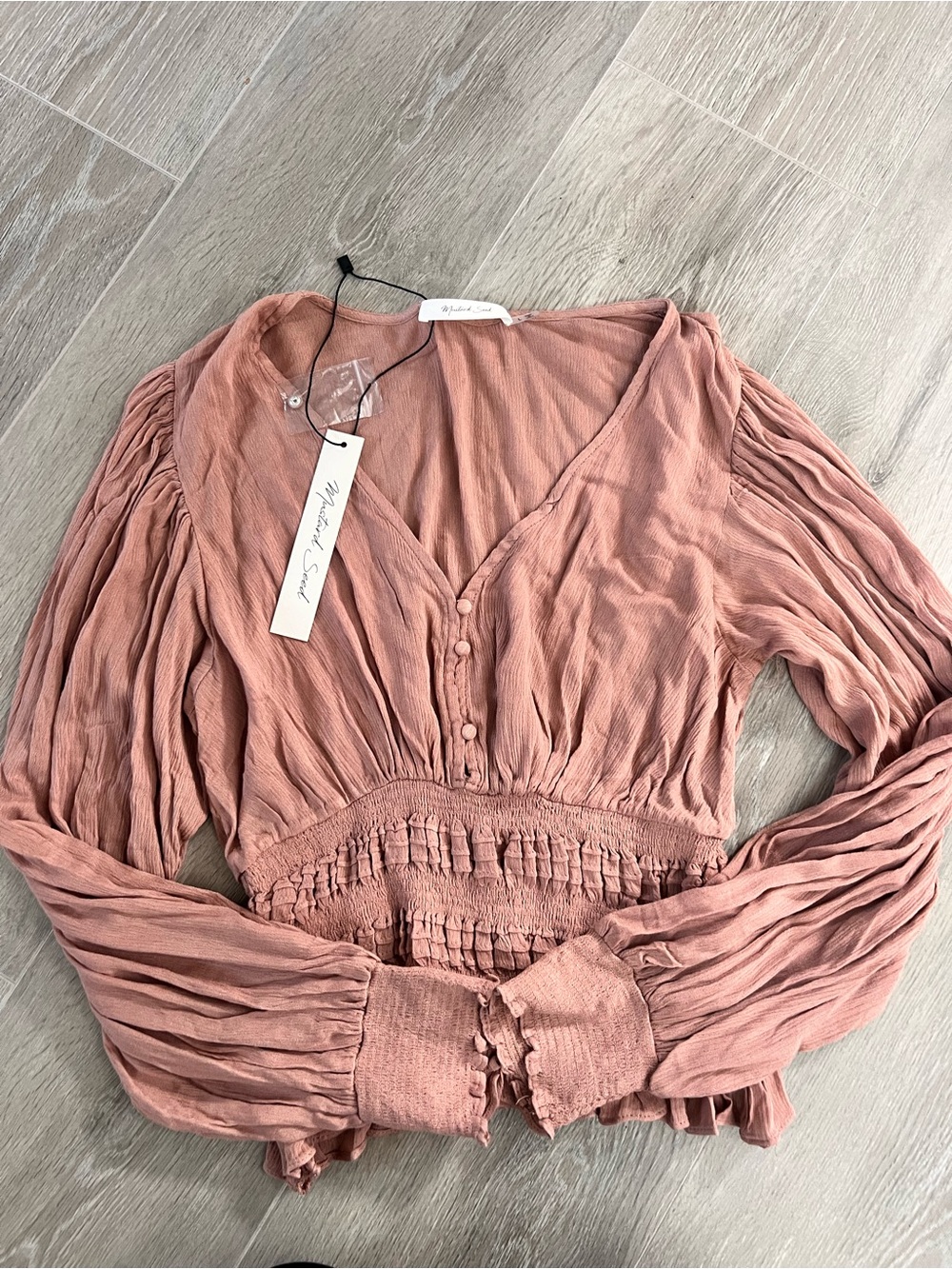 Mustard Seed Rose Dust Pink Smocked V-Neck Peasant Blouse